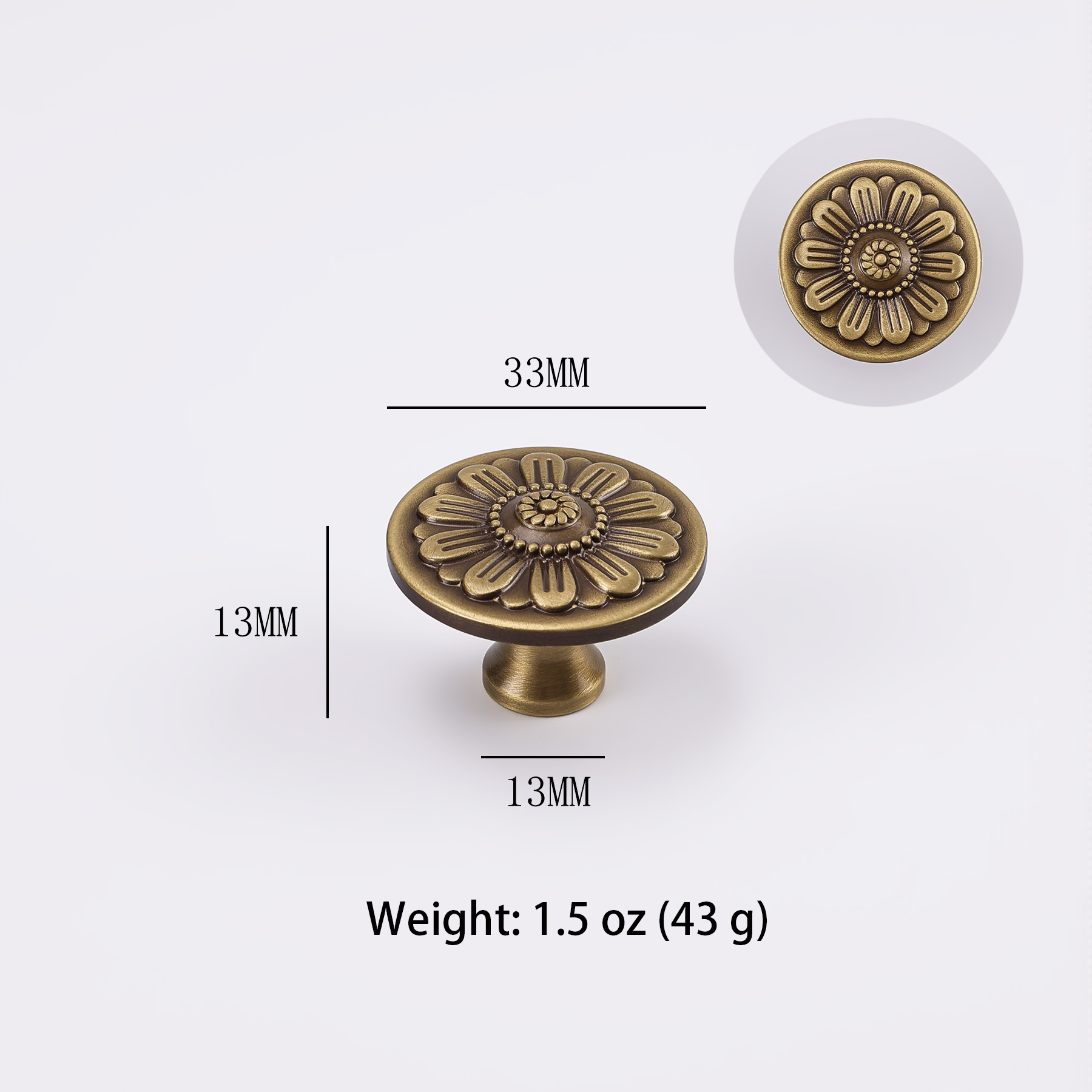 Antique round flower brass knob