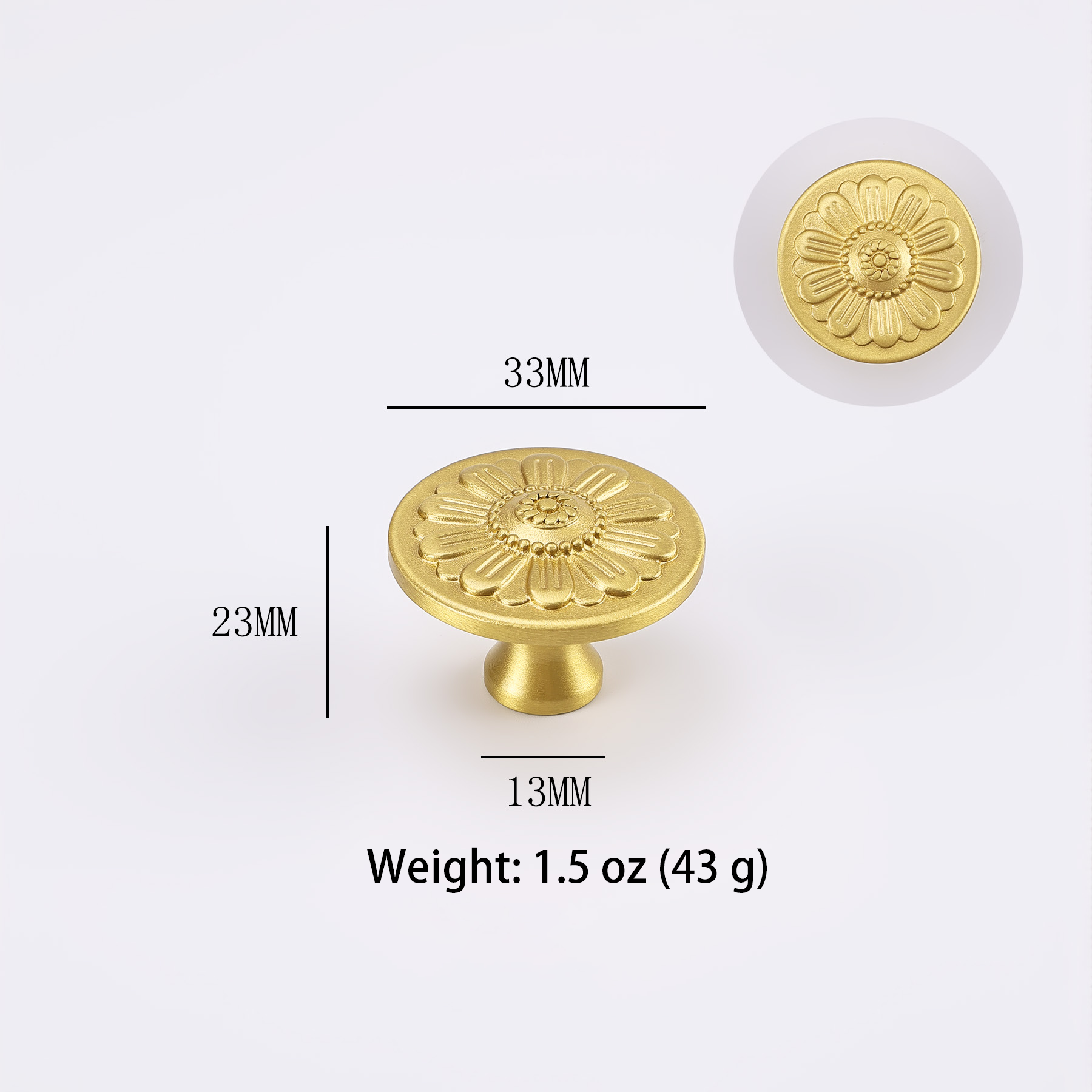 Round flower brass cabinet knob